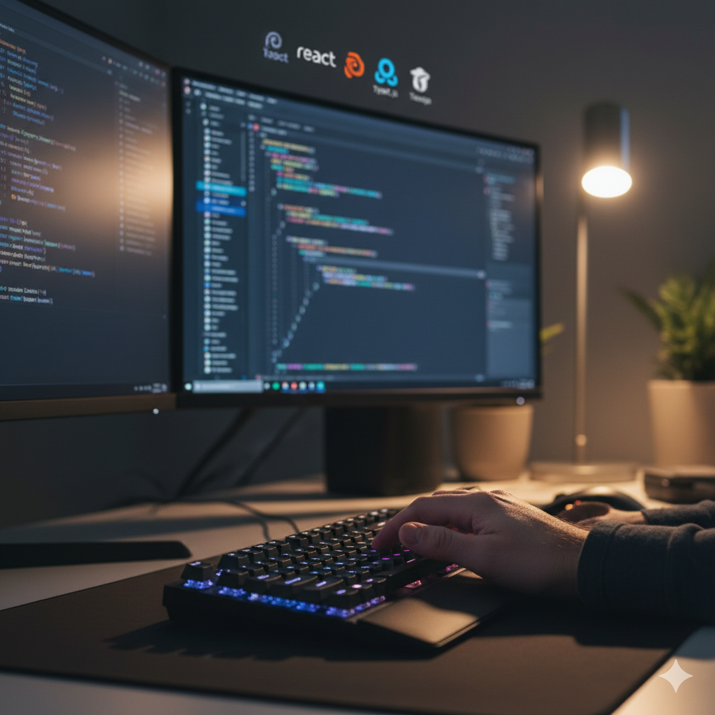 Workspace with code editor on screen